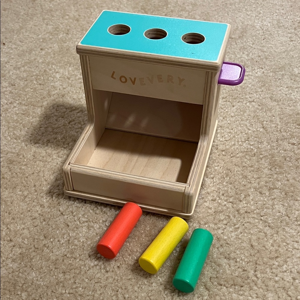 Lovevery Wooden Drop Box Toy with Colorful Pegs